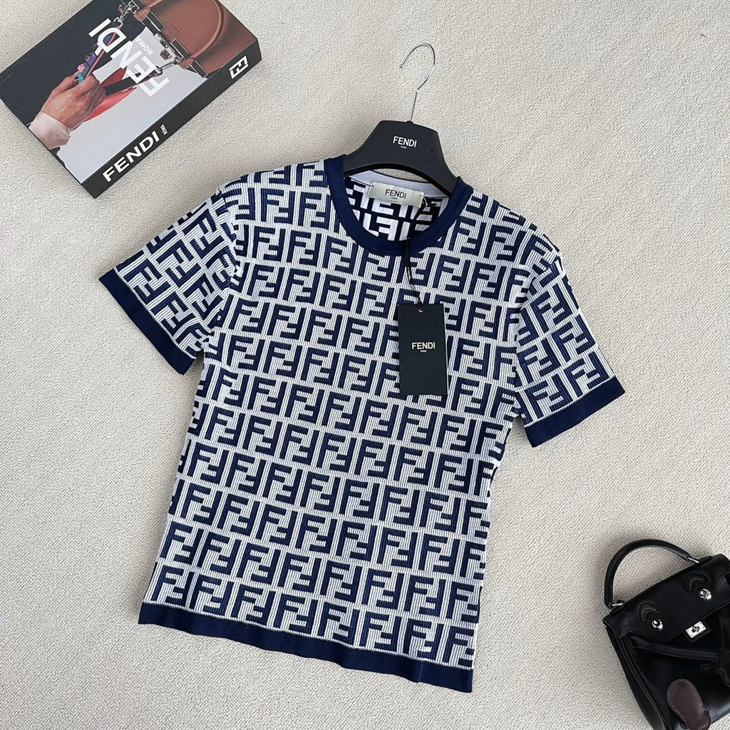 Women's Summer Blue Letter Printed Cotton Short Sleeve T-Shirt #73432