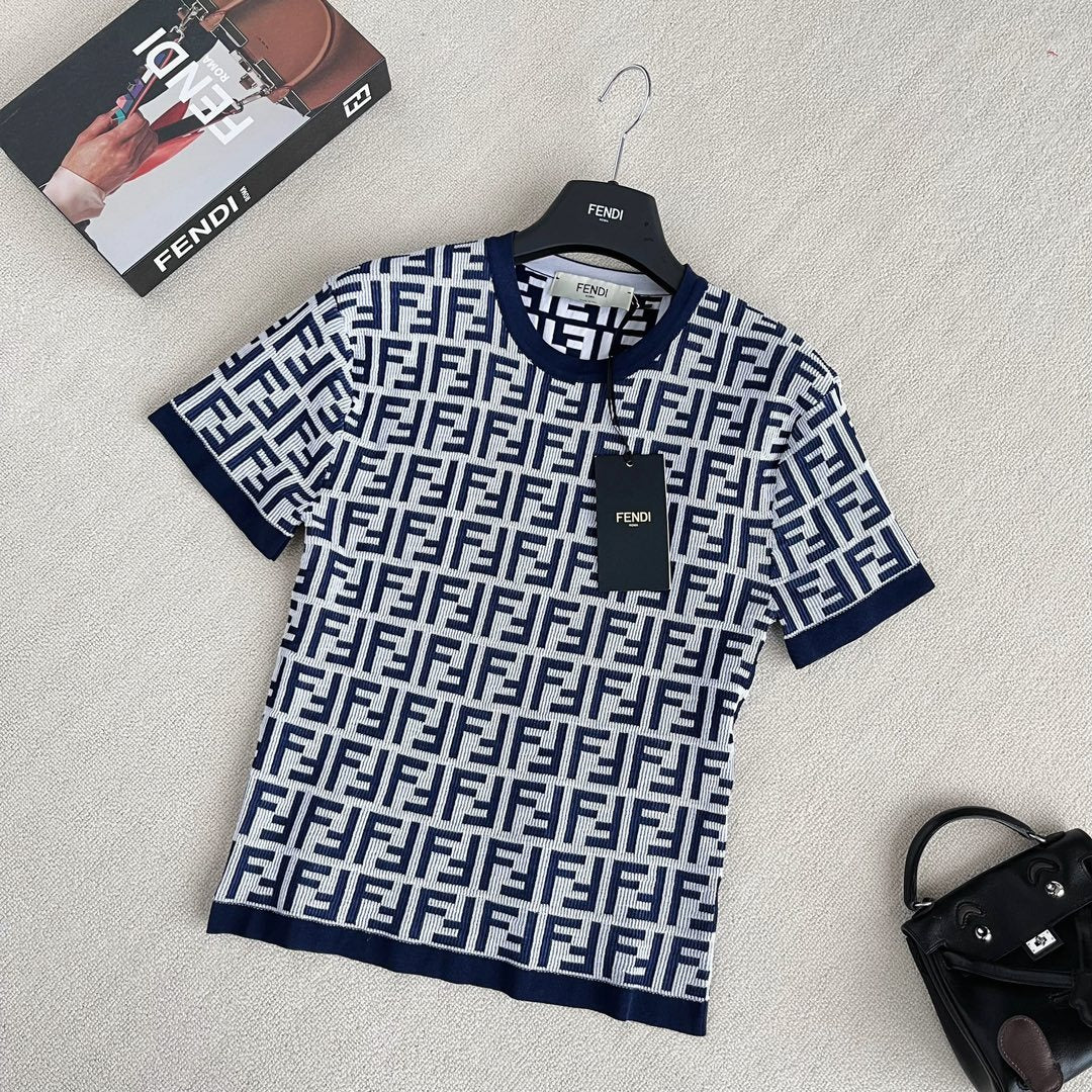 Women's Summer Blue Letter Printed Cotton Short Sleeve T-Shirt #73432