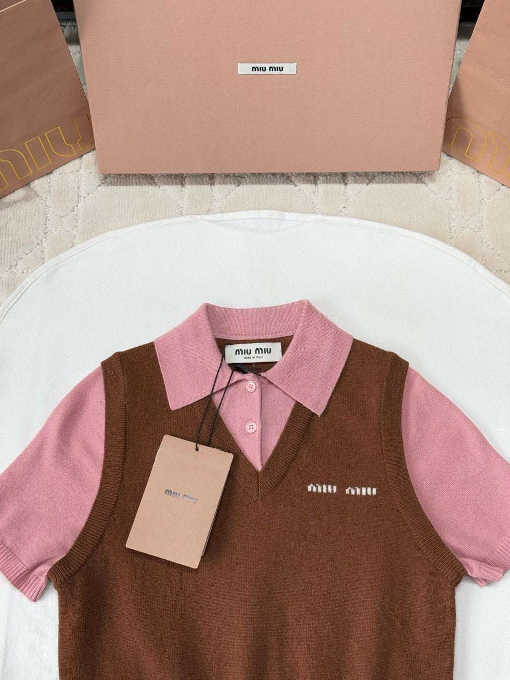 Women's Colorblocked Knit Loose Short Sleeve Polo Neck Knit Sweater #76256