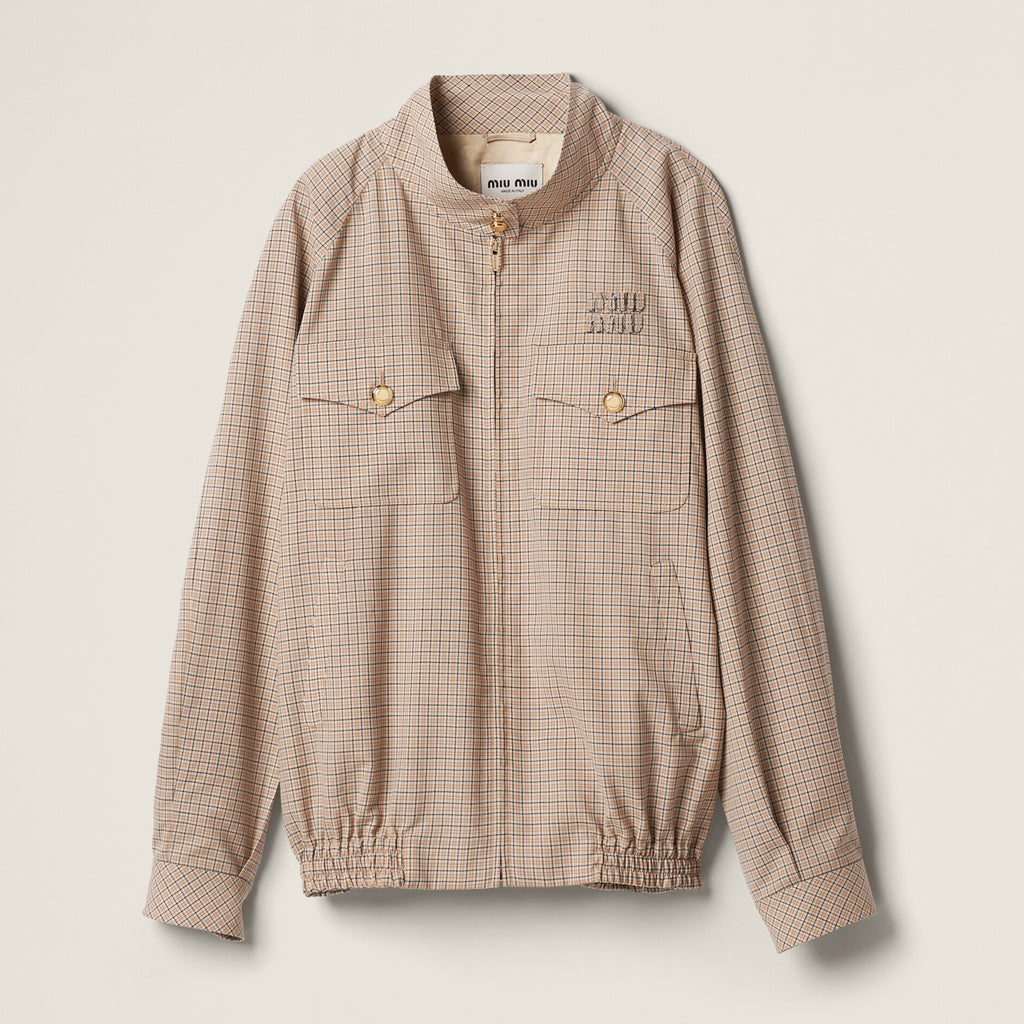 Women's Spring and Autumn Plaid Embroidery Logo Letter Standing Collar Waistband Zipper Long Sleeve Jacket #72865