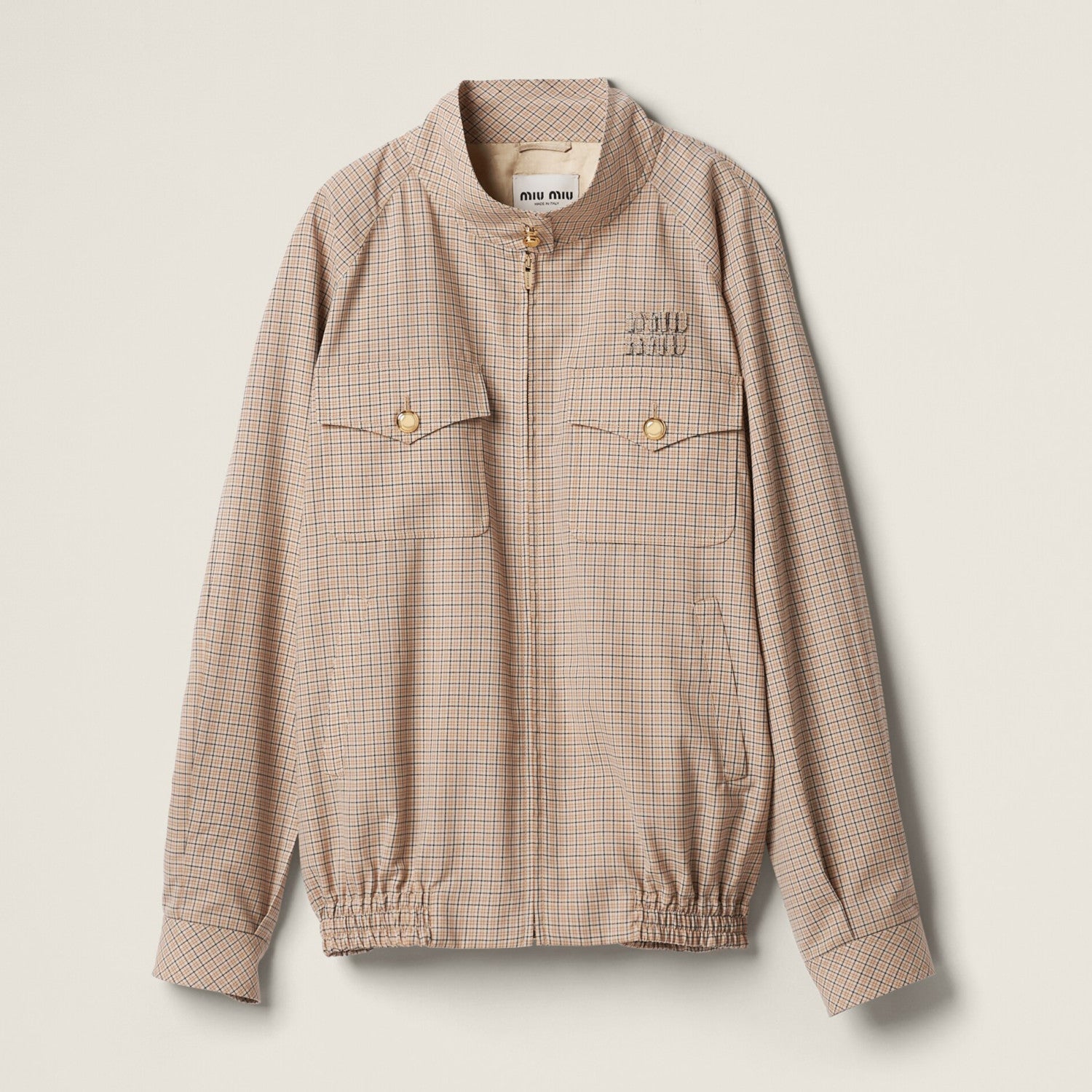 Women's Spring and Autumn Plaid Embroidery Logo Letter Standing Collar Waistband Zipper Long Sleeve Jacket #72865