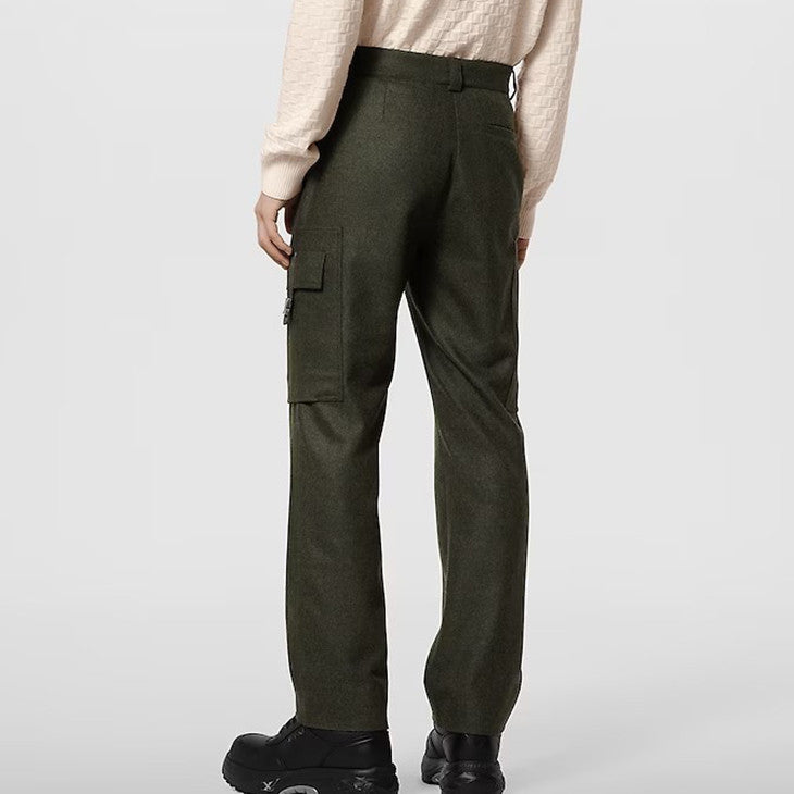 Men's Solid Color Mid Waist Side Pocket Straight Fitting Wool Workwear Pants #98294