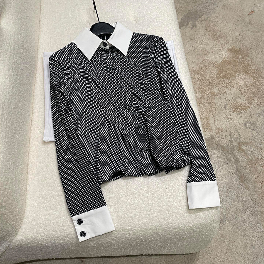 Women's Spring And Fall Logo Full Print Single-Breasted Long-Sleeved Lapel Fitted Shirt Ngvp #9461