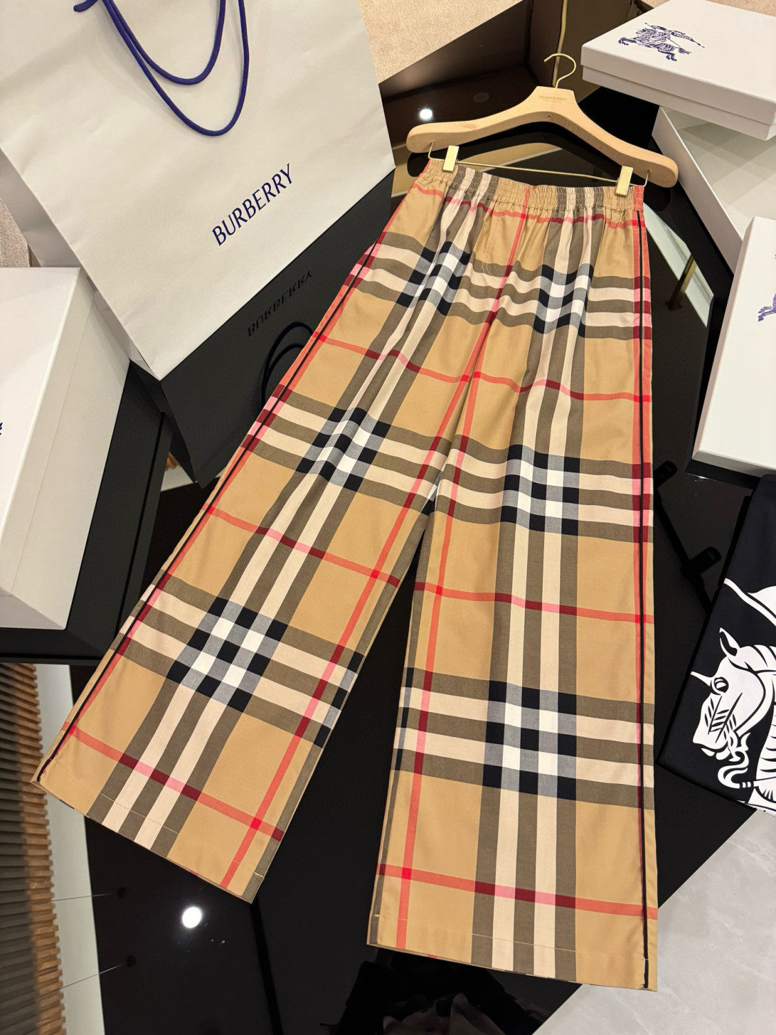 Women's Spring/Summer Checkered Print Cotton Wide Leg Pants #77828