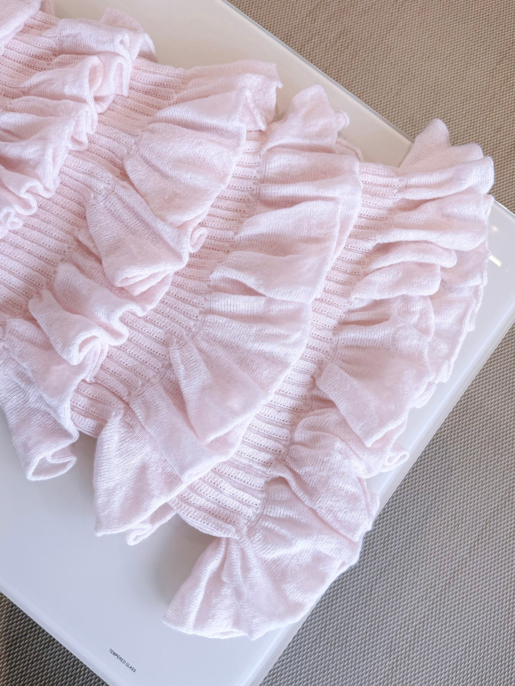 25K Solid Color Pleated Knitted Design Suspender Long Dress Mohair And Silk Light Pink #332234