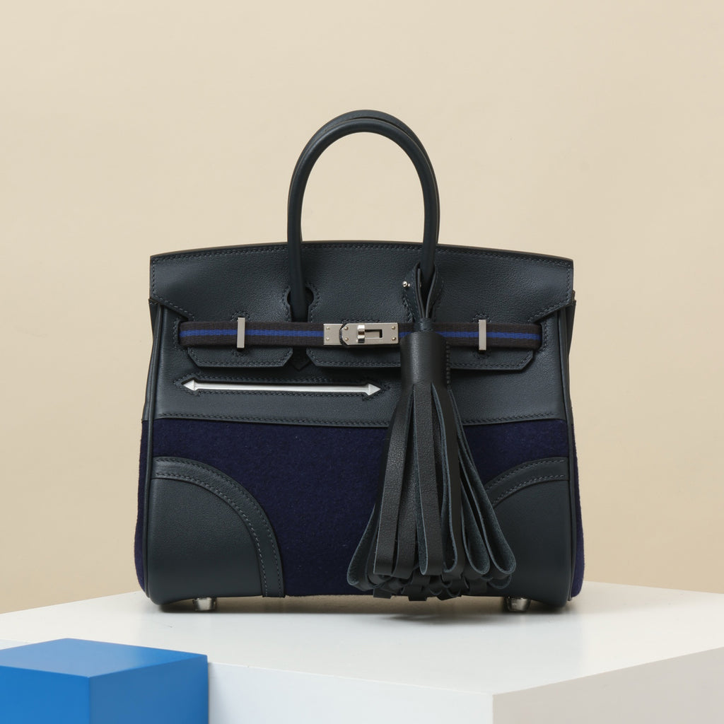 Birkin Go Team 25 BKG25 Women's Solid Color Wool Felt and Calfskin Handbag Bag Bags #77527