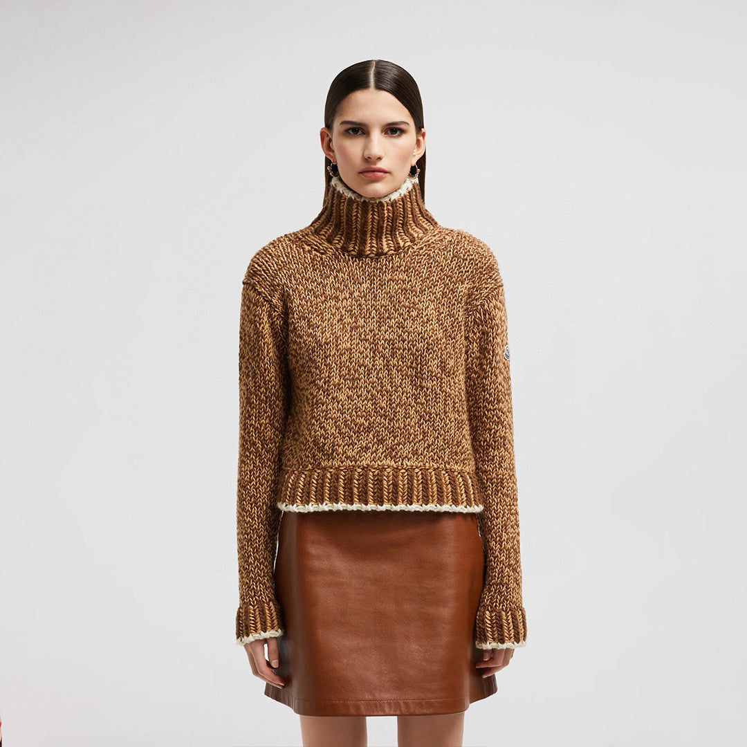 Women's Autumn And Winter Fashionable Modern Wool Mixed Brown High Neck Loose Fashion Casual Temperament Knit Sweater Pullover #71717