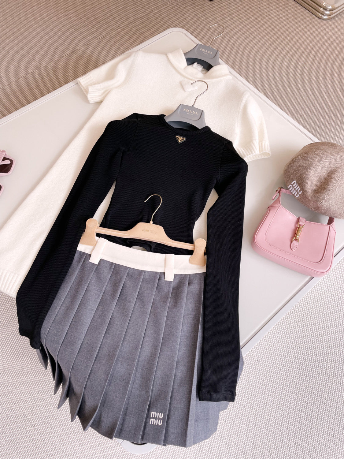 Women's Spring and Autumn Solid Color Ribbed Logo Printed Round Neck Long Sleeve Knit Sweater #74924