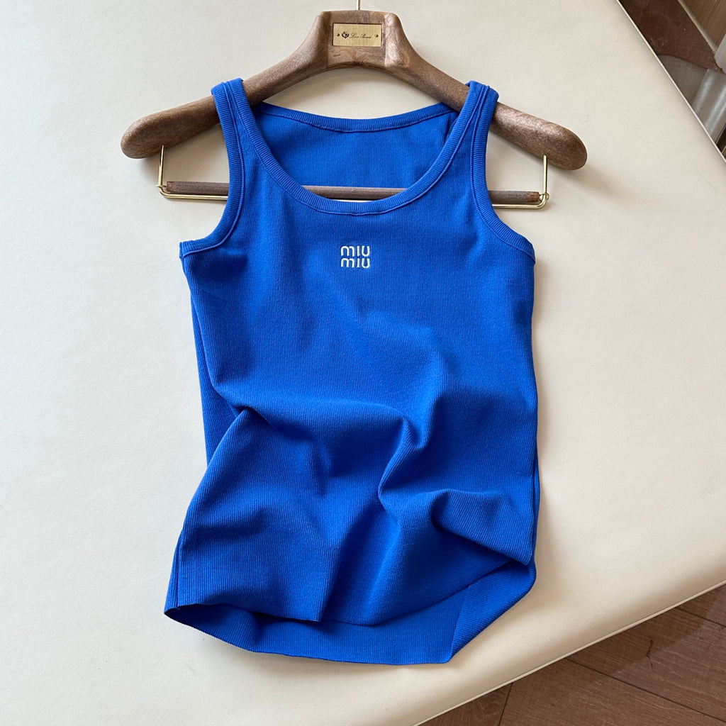 Women's Summer Solid Color Letter Print Round Neck Sleeveless Tank Top Vest #76684