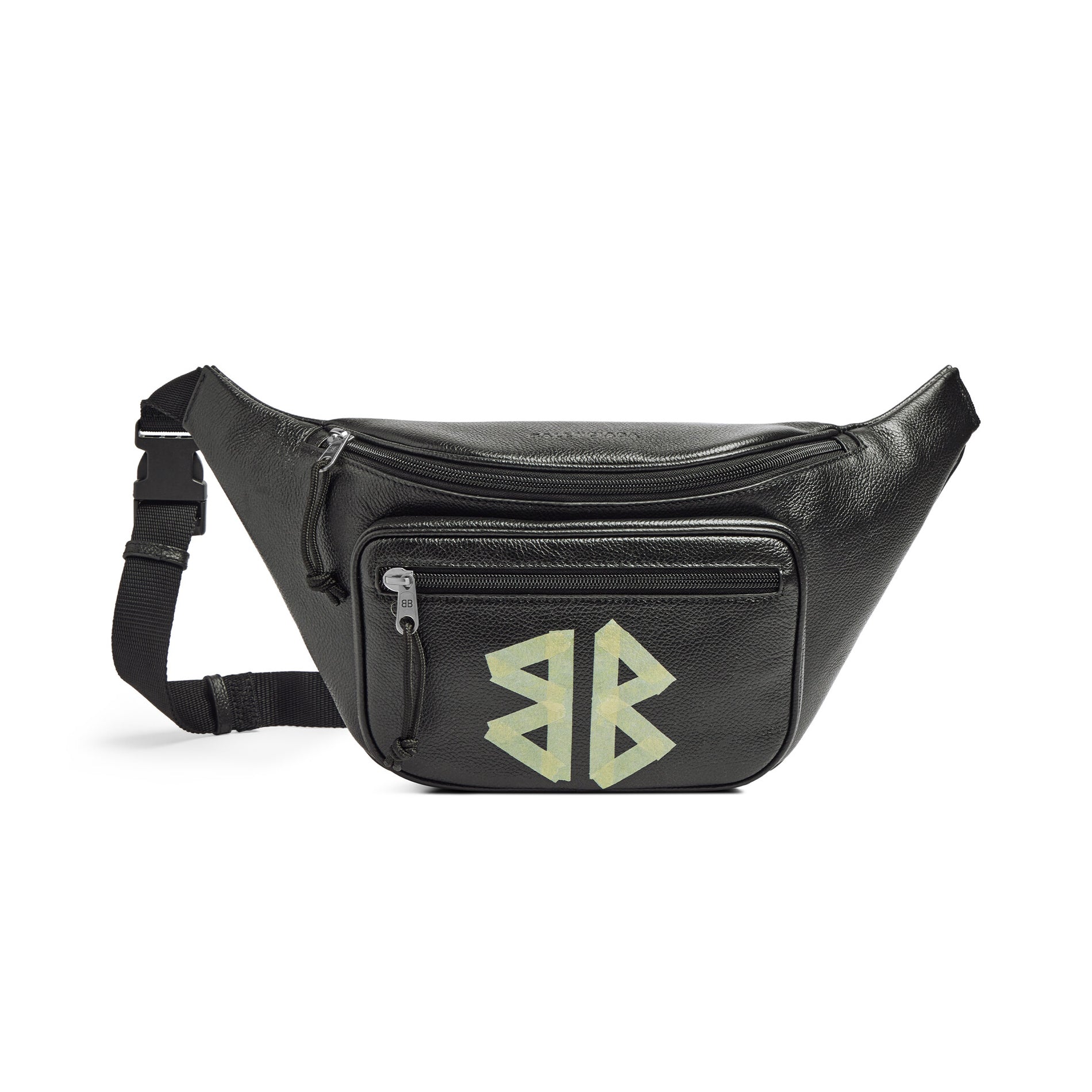 Explorer Men's Letter Print Zipper Closure Black Grained Cowhide Leather Single Shoulder Crossbody Belt Bag Bags #77711