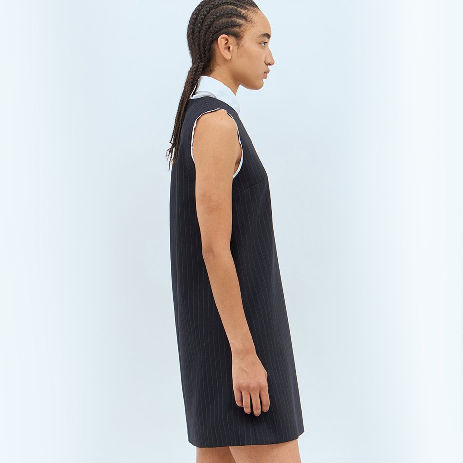 Women's Spring/summer Pinstripe Mini Dress Comfortable Fashion Lapel Sleeveless Straight Dresses #71963