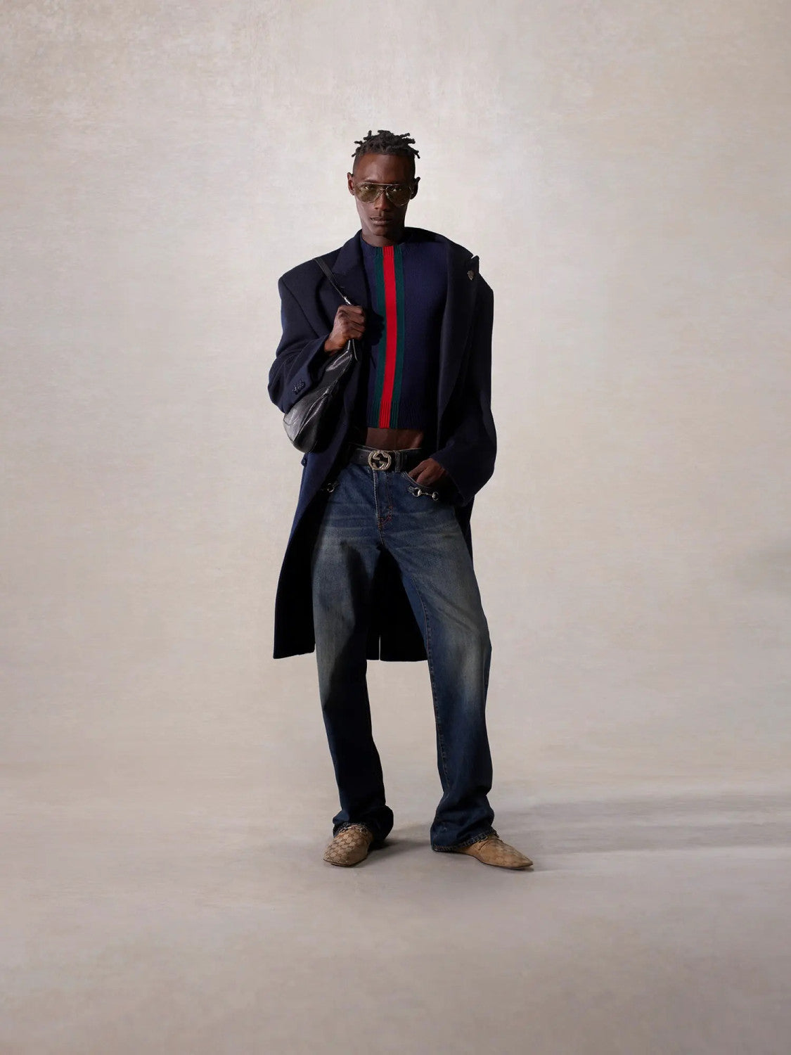 Men's Spring/Summer 2026 La Famiglia Collection Pesantone Style Decorative Ribbed Fine-Knit Wool Sweater #193295