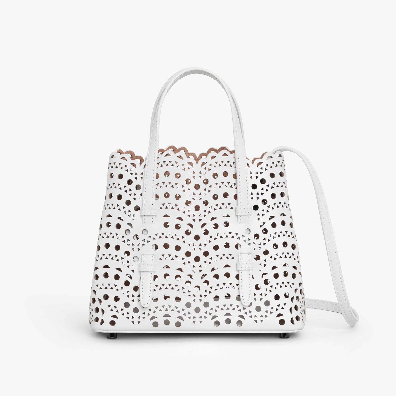 Alaia MINA 20 BAG IN VIENNE WAVE CALFSKIN Women's Solid Color Openwork Design Button Closure Wave Calfskin Shoulder Bag Handbag Bags #77381