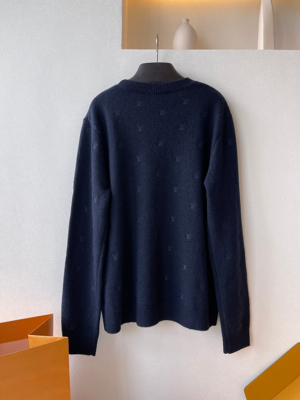 Men's Spring and Autumn Solid Color Embroidery Logo Printed Crew Neck Knit Wool Sweater #73953