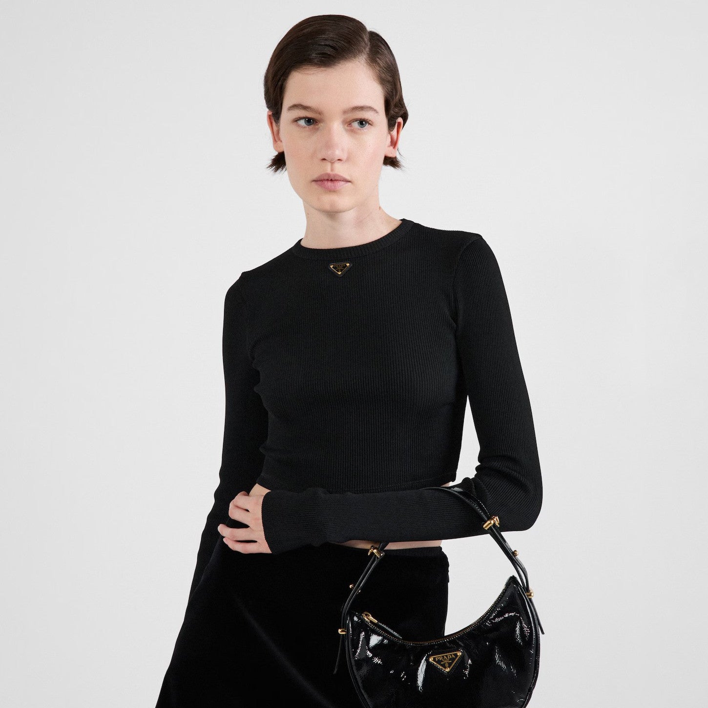 Women's Spring and Autumn Solid Color Ribbed Logo Printed Round Neck Long Sleeve Knit Sweater #74924