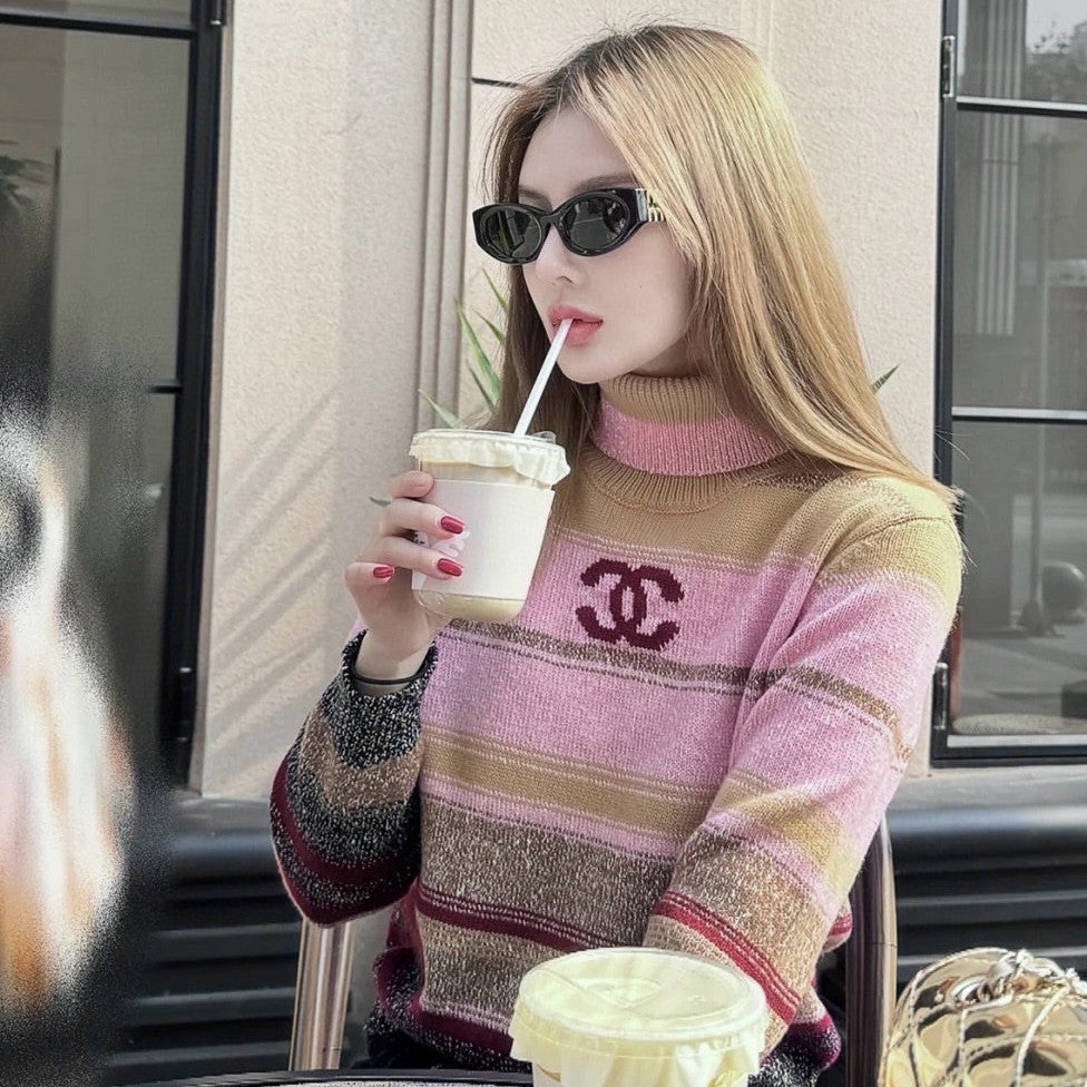 Women's Autumn and Winter Color Blocking High Neck Cashmere Long Sleeve Sweater #74967