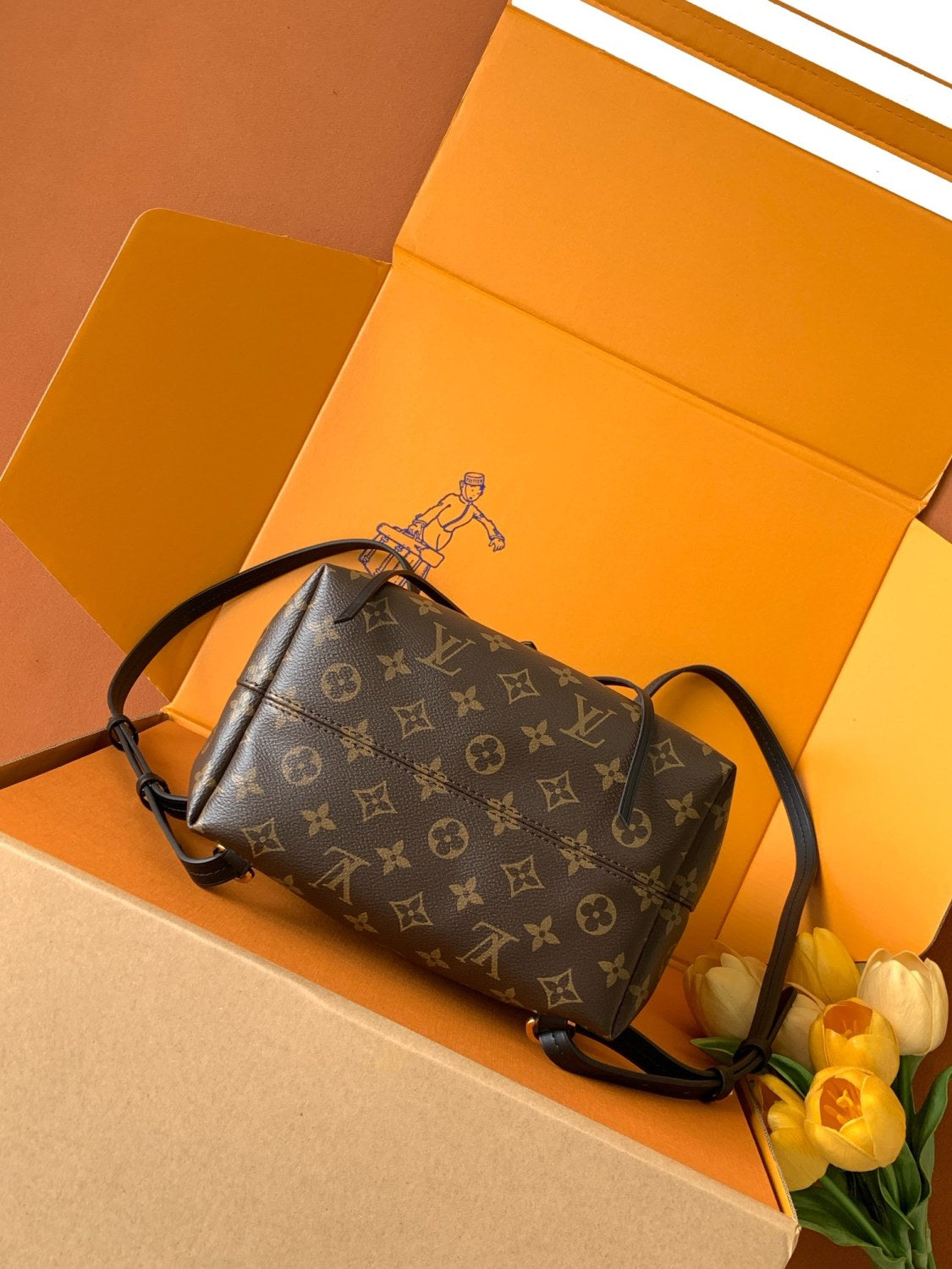 Montsouris Women's Brown Letter Print Canvas and Leather Backpack Bag Bags #77524