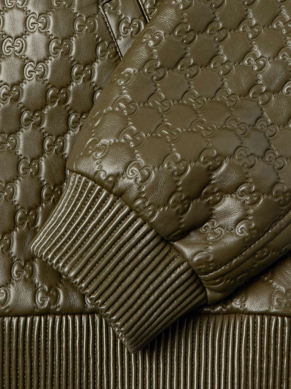 2025 FallWinter New Men's White Lambswool Collar Green Sheepskin Logo Embossed Fashion Jacket #83128A