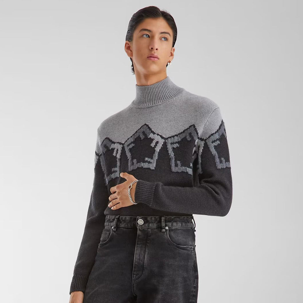 Men's Spring And Autumn Grey Loose High Neck Knit Pullover Jumper Sweater #97844