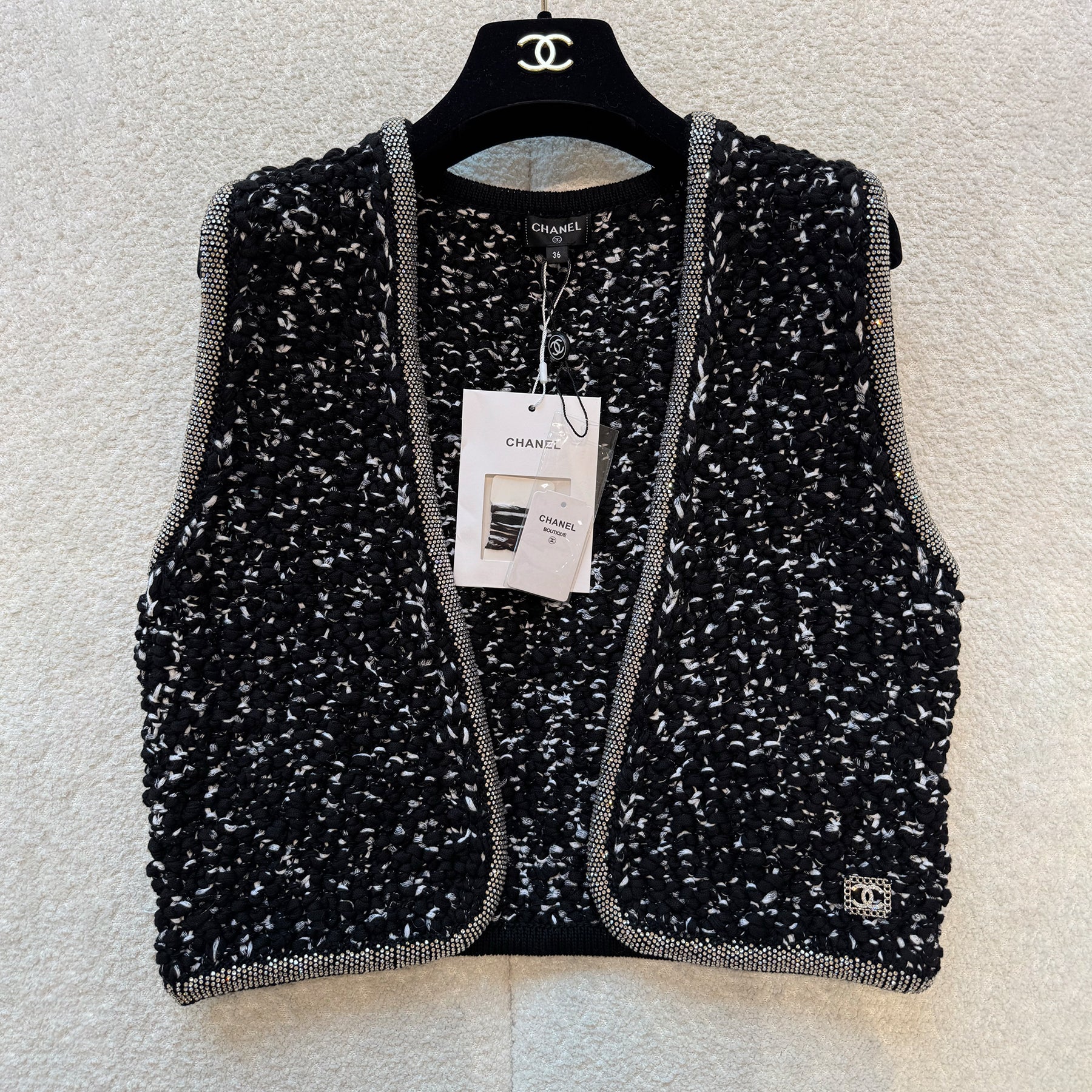 Women's Spring/Fall Knit Rhinestone-Embellished Solid-Color Cotton Sleeveless Cardigan Vest Ngvp #2396