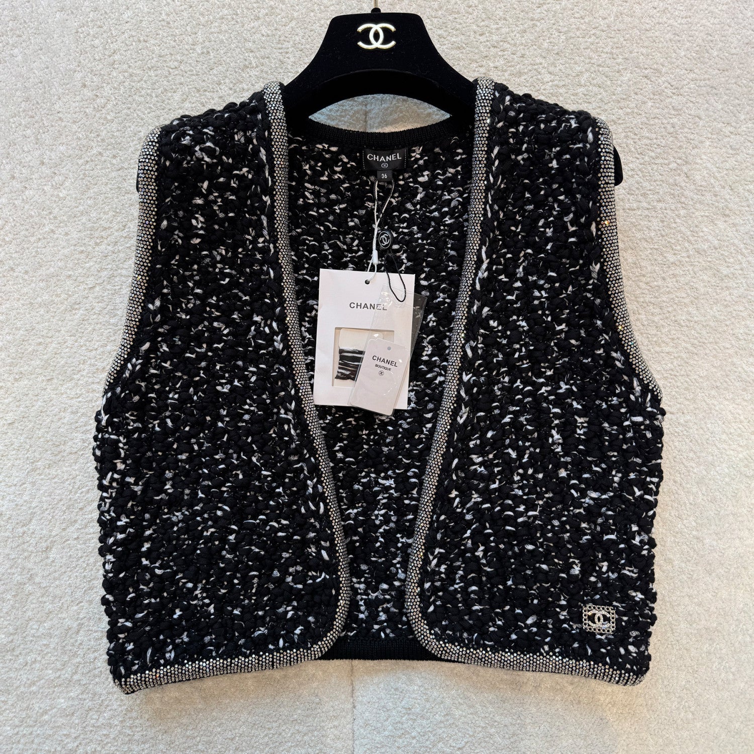Women's Spring/Fall Knit Rhinestone-Embellished Solid-Color Cotton Sleeveless Cardigan Vest Ngvp #2396