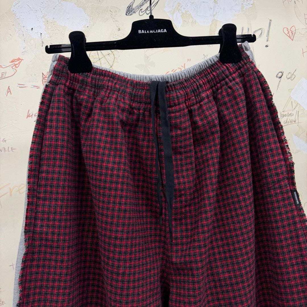 Unisex Blcg 2026SS Plaid patchwork Distressed finish Loose fit Trousers Pants #82535A