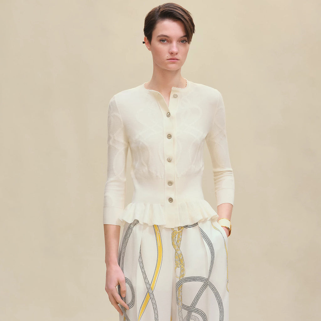 Palefroi Remix  Light Half-length Sleeves Cardigan Women's Knitted Elegant Lace Single Breasted Knit Sweater Fashion Casual Short Round Neck Sweater Cardigan Ngvp #2228