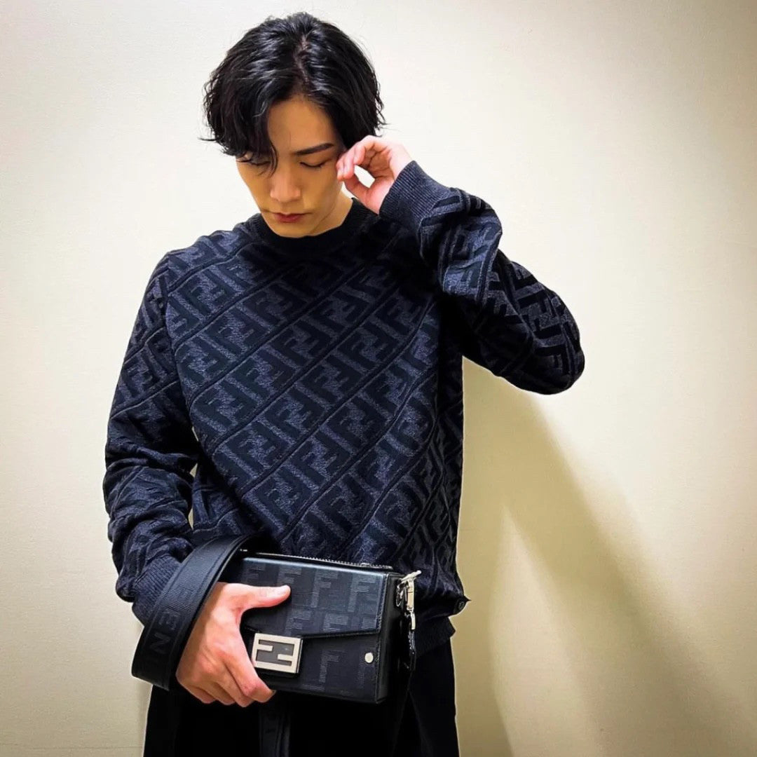 Men's Autumn and Winter Black Letter Logo Full Print Knit Pullover Long Sleeve Sweater Sweatshirt #72723