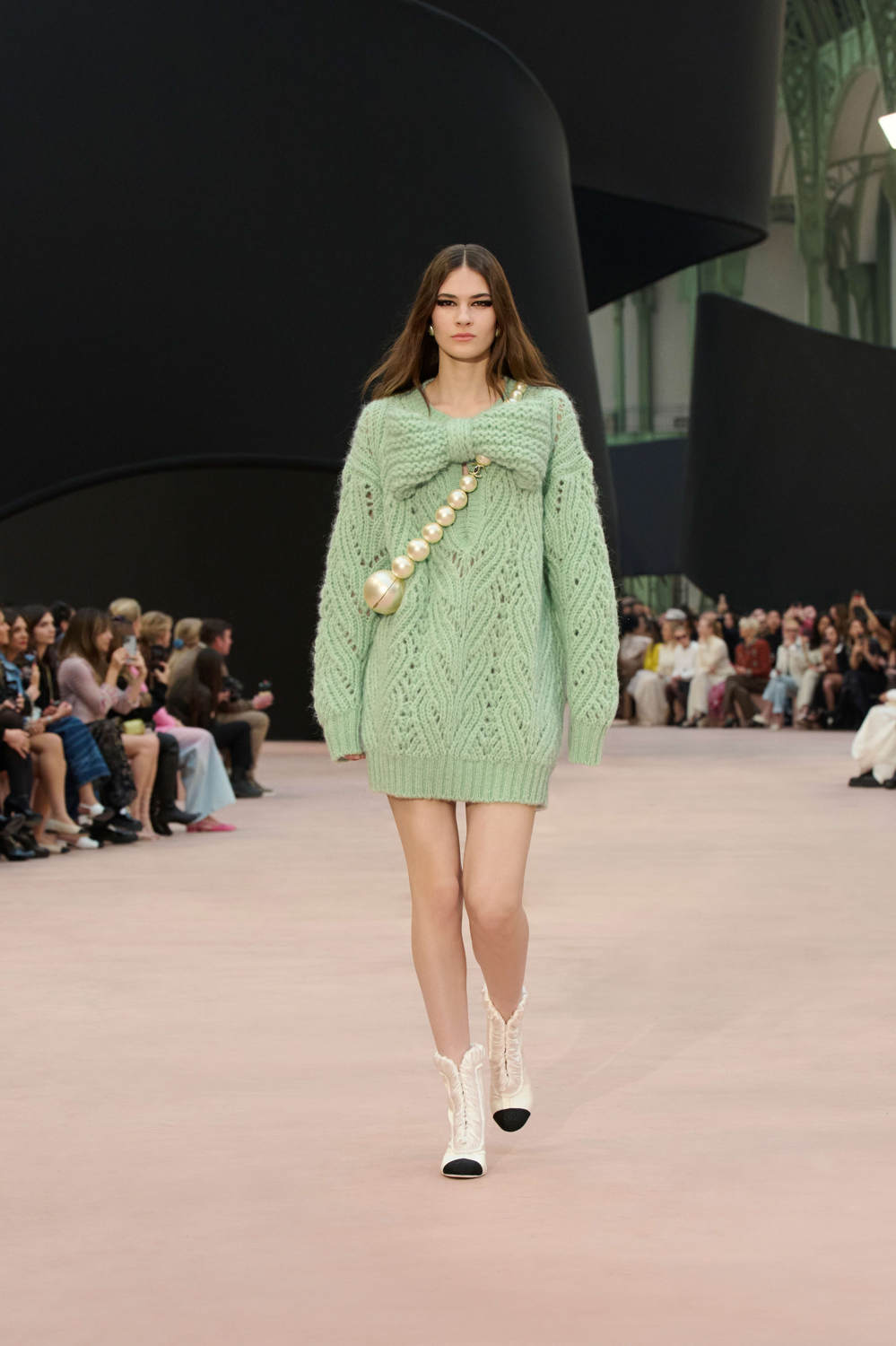 25K Fall/Winter Haute Couture Collection Long Sleeves Short Dress Mohair And Wool Light Green #332110