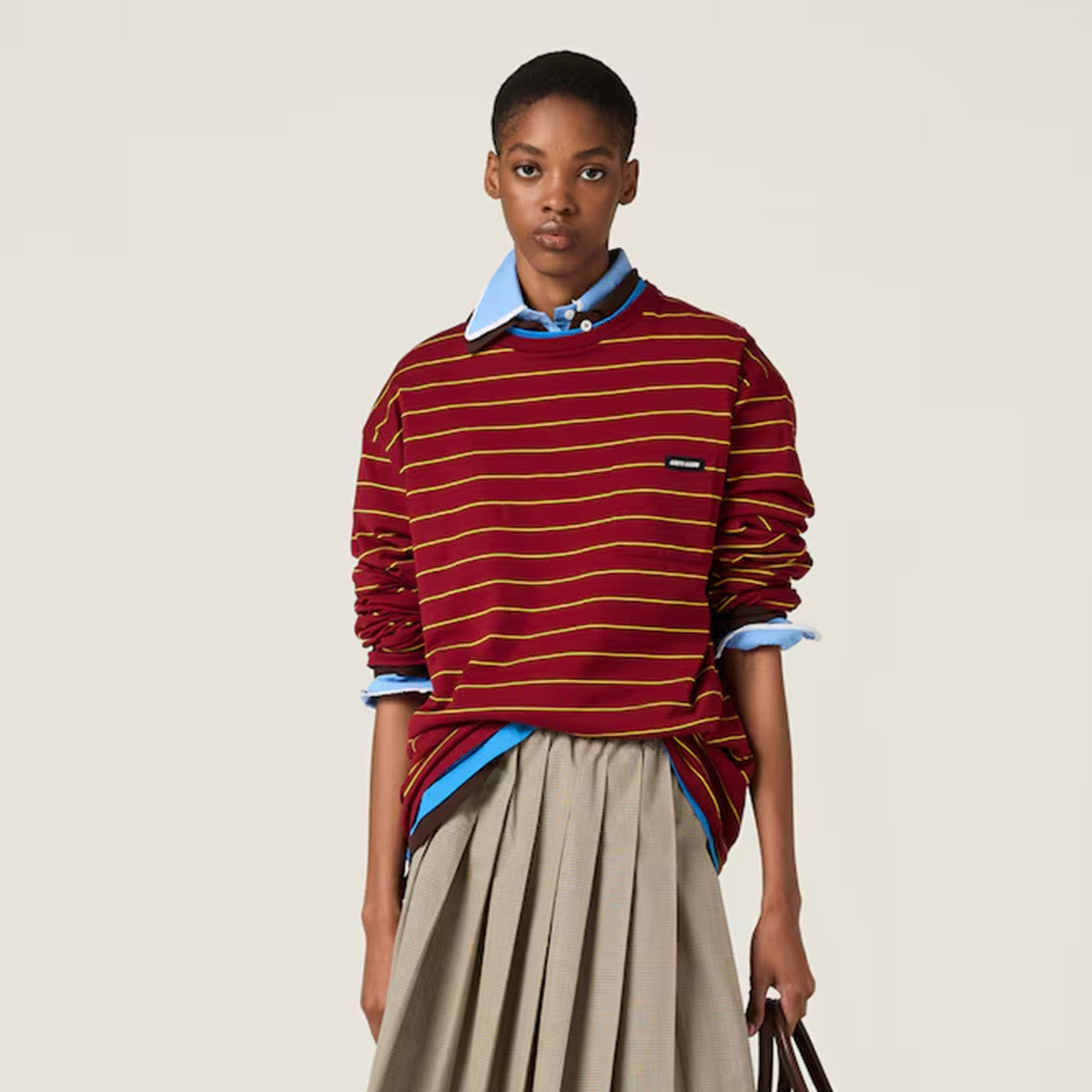 Women's Logo Stripe Long Sleeve Summer Cotton Solid Color Jersey T-shirt #76116