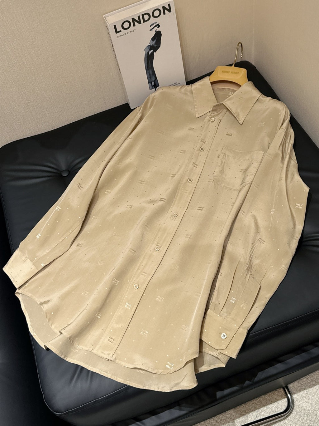 Women's Spring/Summer Dark Logo Khaki Single Breasted Long Sleeve Shirt Pleated Short Skirt Set Suit #72378