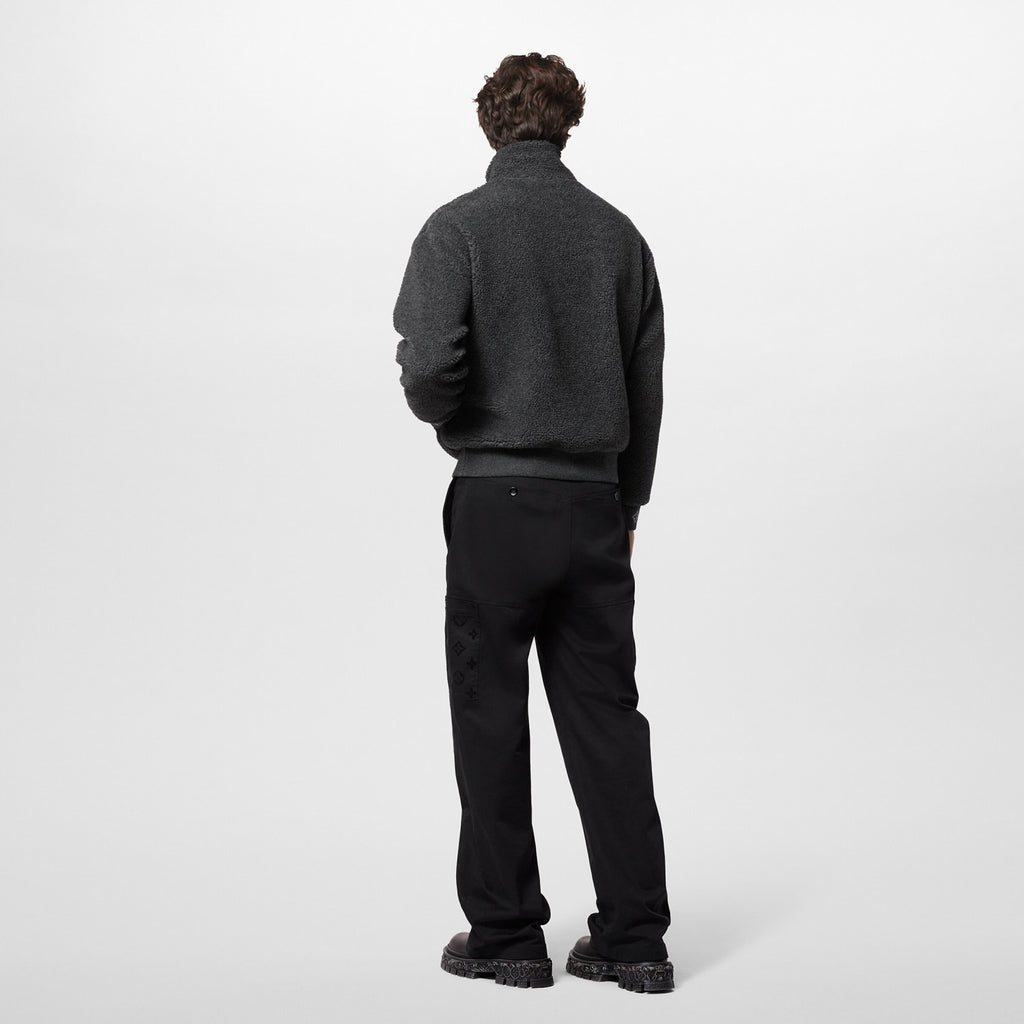 Men's Spring & Autumn Solid Color Logo Jacquard Suede Drawstring Zipper Long Sleeve Jacket #71471