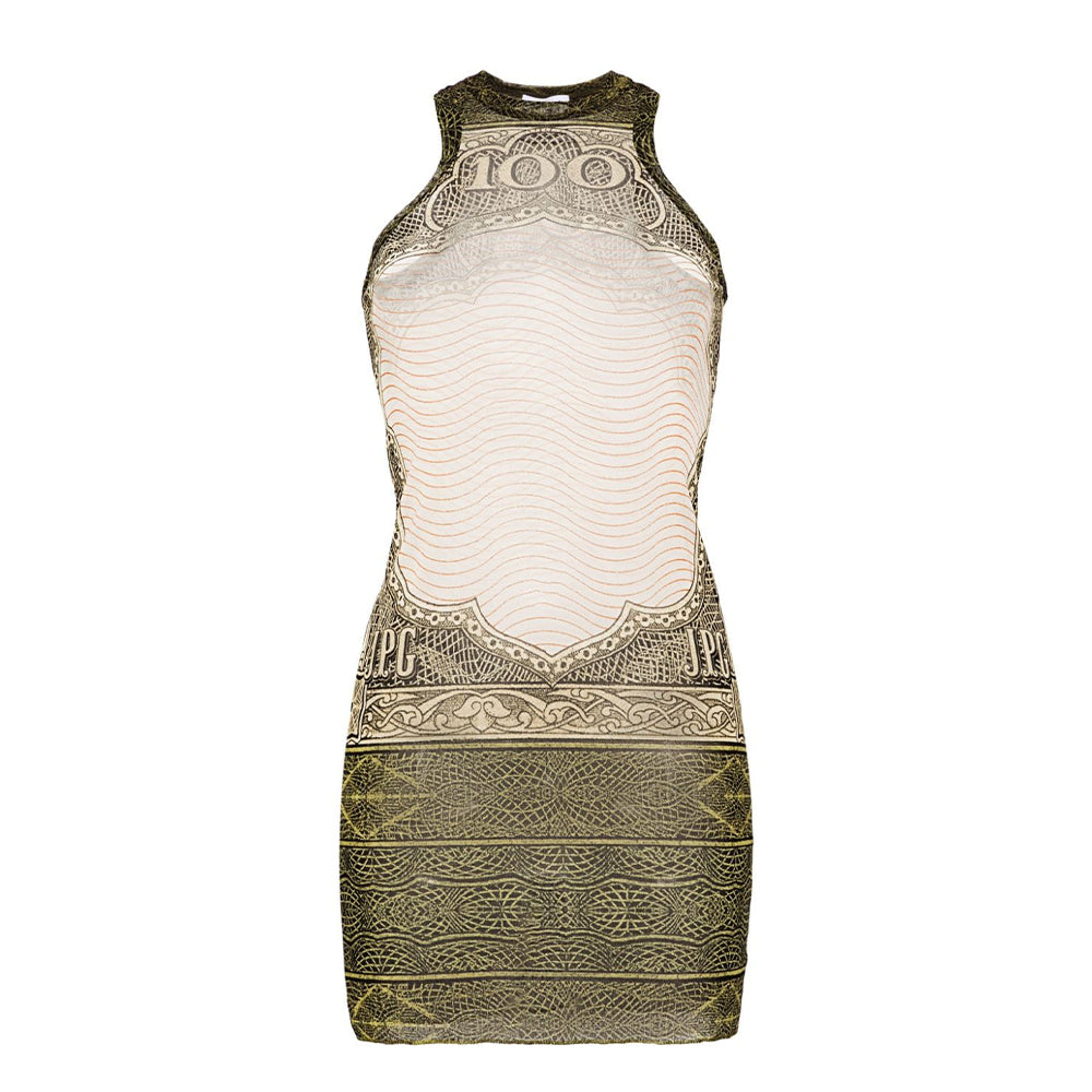 Jean Paul Gaultier Women's Summer Vintage Printed Smock Embroidered Mesh Pattern Round Neck Casual Sleeveless Dresses Ngvp #9374