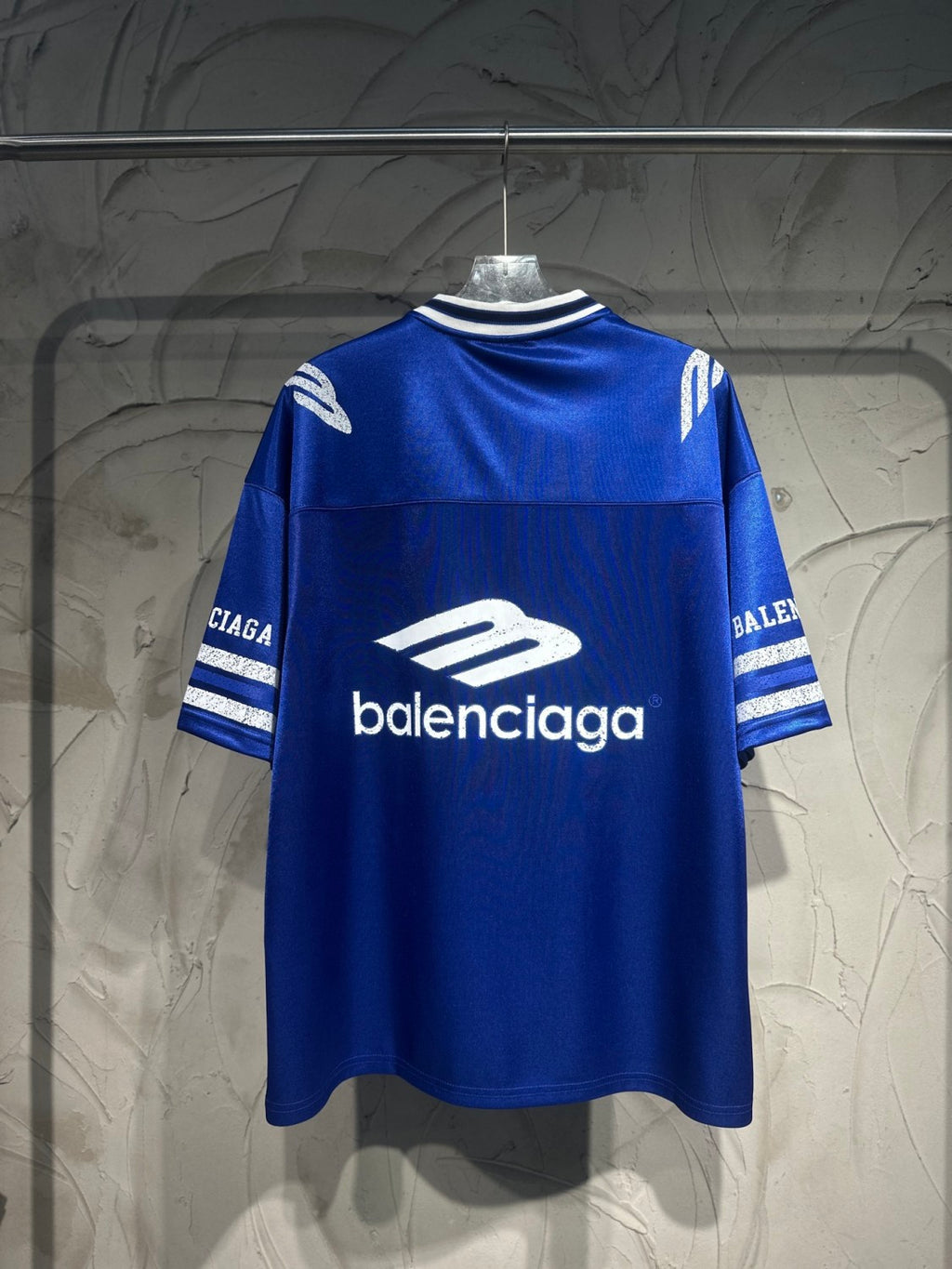 26 Spring 3B FOOTBALL Oversized V-Neck T-Shirt Silver and Bright Blue Fashionable High-Street Trend T-Shirt #82348A