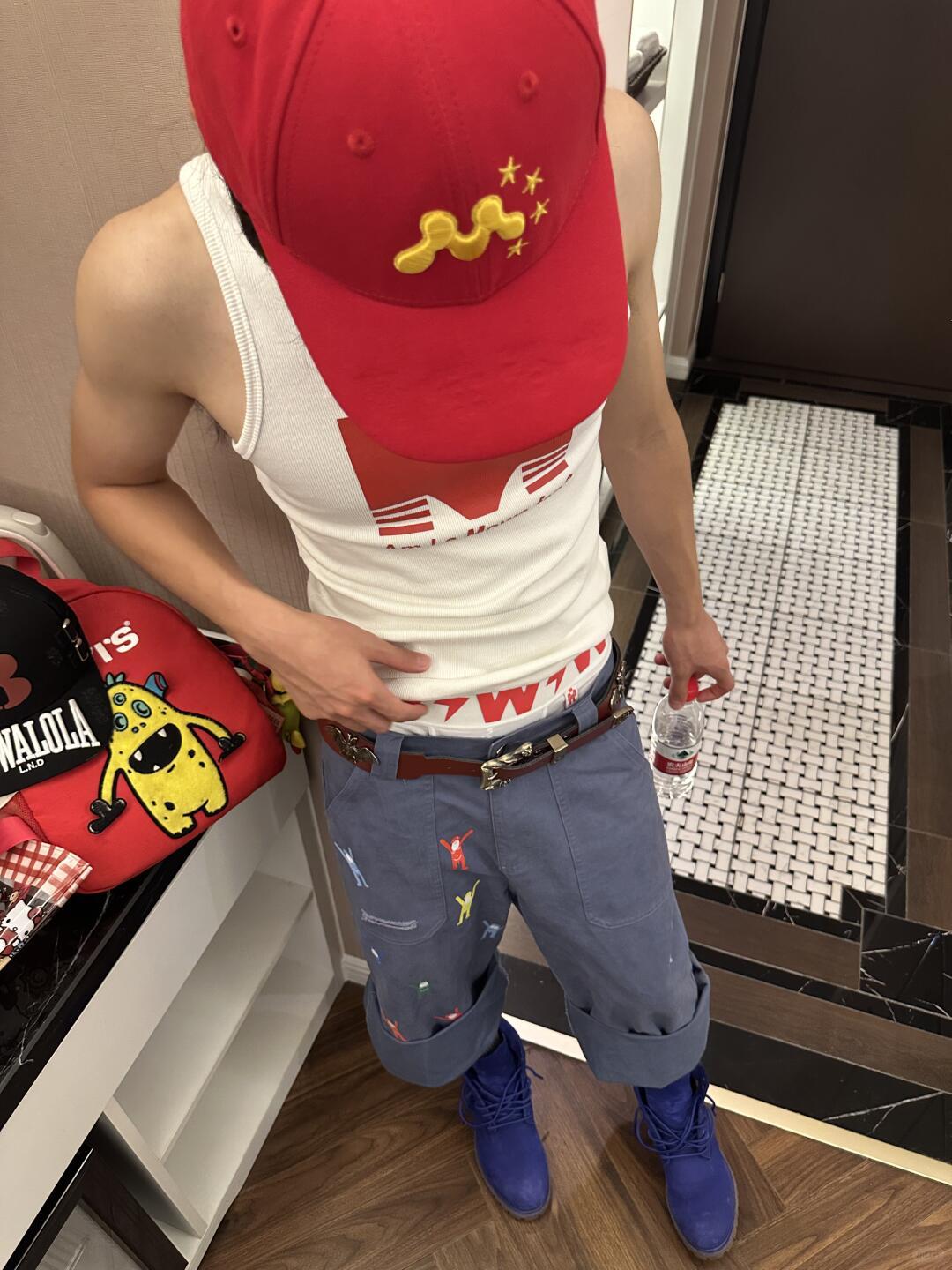 Mowalola Men's Spring Summer High Street Trend Stretch Retro Am I A Mowa Fan Slogan Printed Slim Vest Top White Fashion T-shirt Ngvp #2468