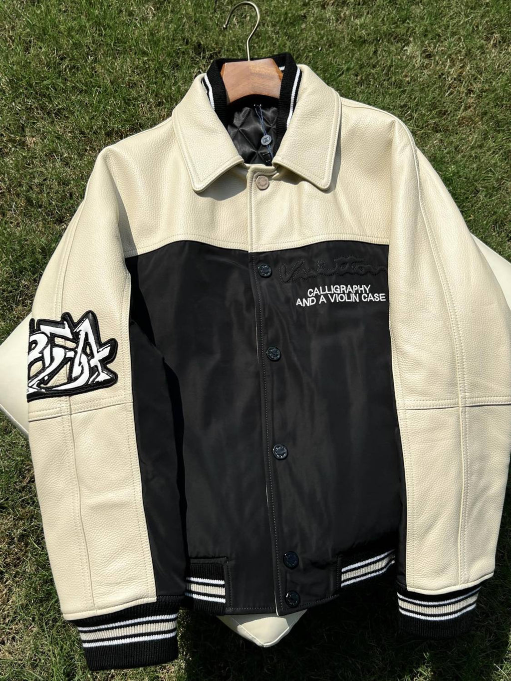 Men's Autumn Single Breasted Leather And Nylon Blouson Jacket #72784