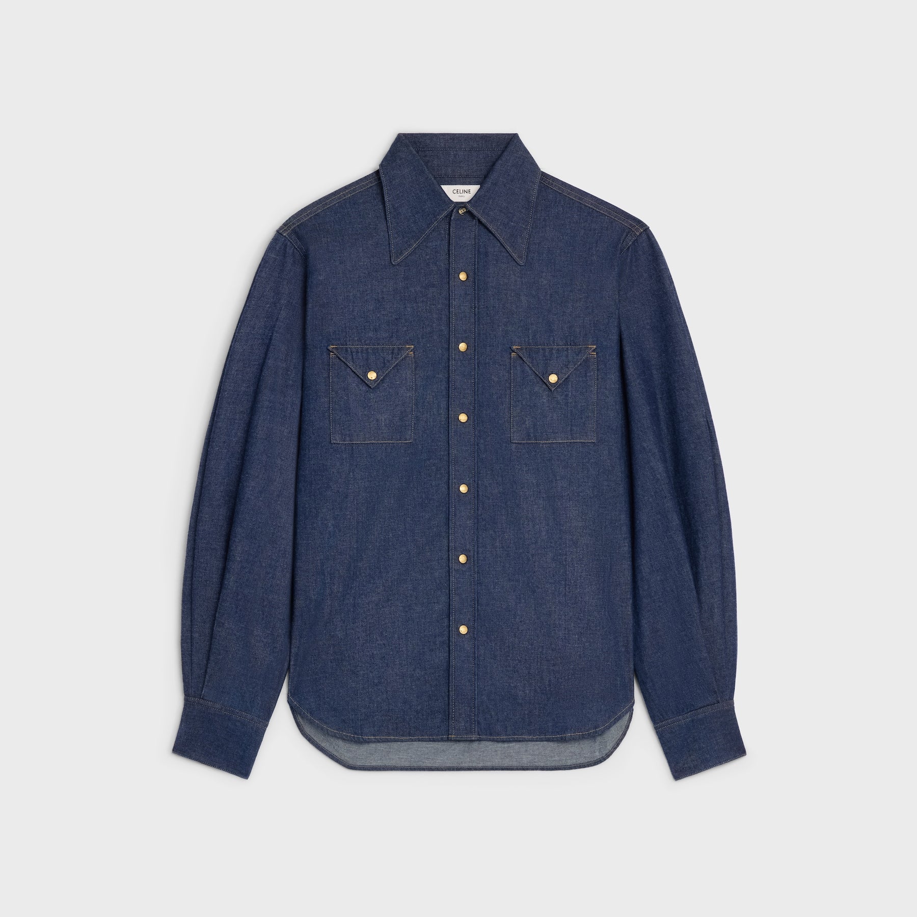 Women's Spring/summer Dark-wash Denim Shirt With Pocket Design Collar Long Sleeves Single-button Front - Fashionable And Elegant Shirt #194478