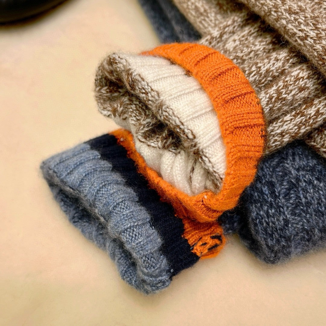 LP Men's Spring & Autumn Fashion Stripe Color Blocking Long Sleeve Knit Sweater Fit Cashmere Crew Neck Sweater Ngvp #9475