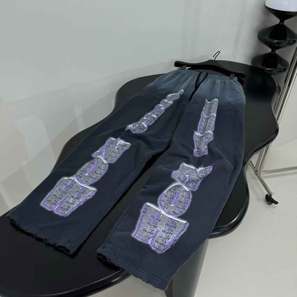 Men's Women's Four Seasons Solid Color Letter Print Fit Mid Waist Elastic Casual SNBN BAGGY Sweatpants Ngvp #8283