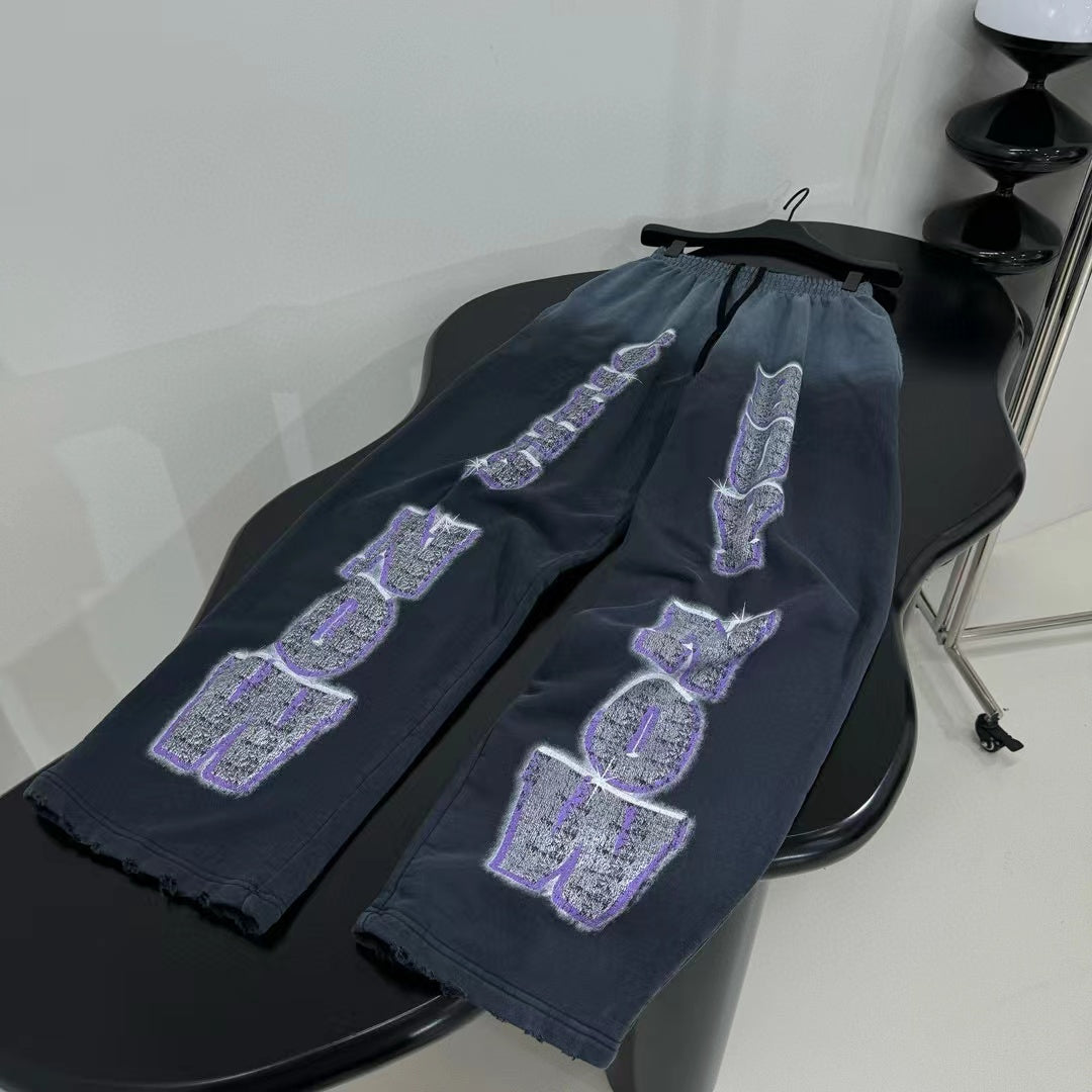 Men's Women's Four Seasons Solid Color Letter Print Fit Mid Waist Elastic Casual SNBN BAGGY Sweatpants Ngvp #8283