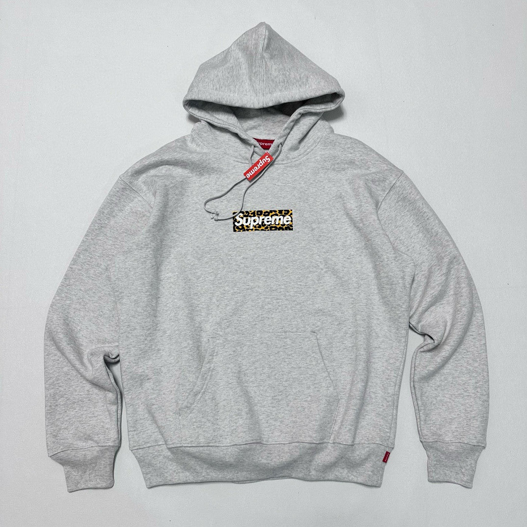 Men's and Women's Autumn/Winter Shanghai Opening Limited Collection Leopard Print Box Logo Grey Hooded Sweatshirt #99441