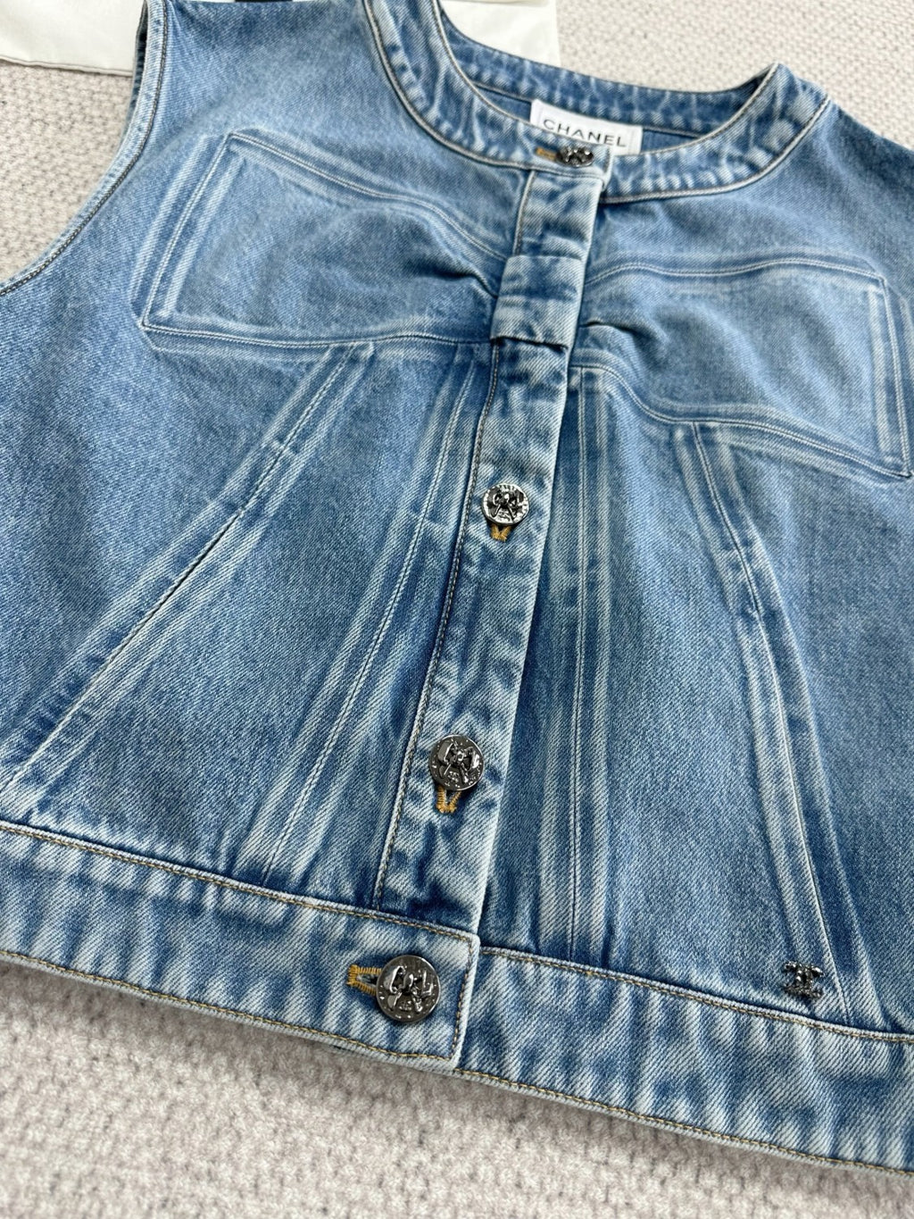 Women's Spring/Fall Casual Solid-Color Cotton Crew Neck Bow-Detail Denim Sleeveless Vest Ngvp #2591