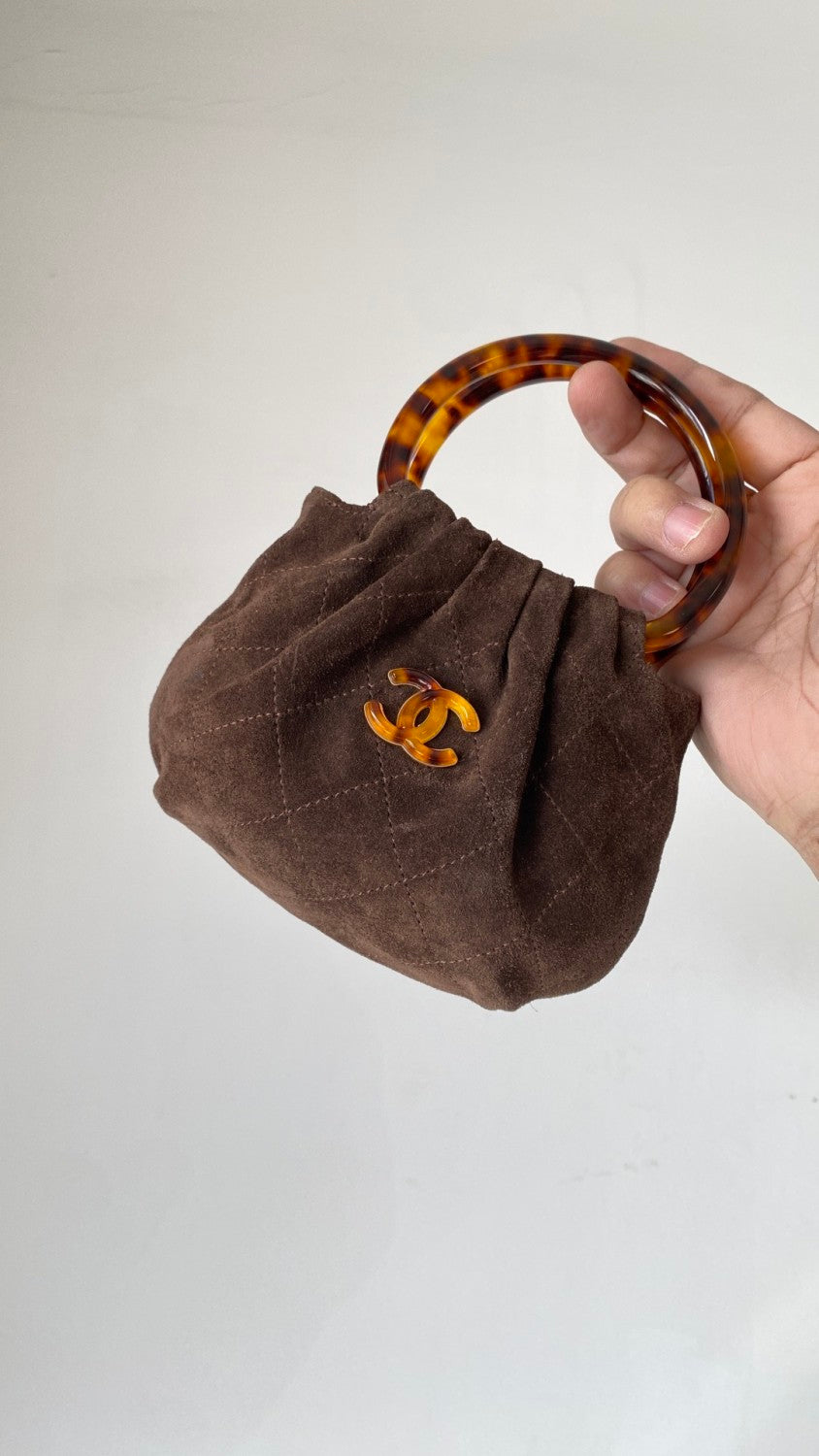 26C Women's Tortoiseshell Acrylic Handbag with Gold Metallic Ingot Design and Suede Finish #83224A