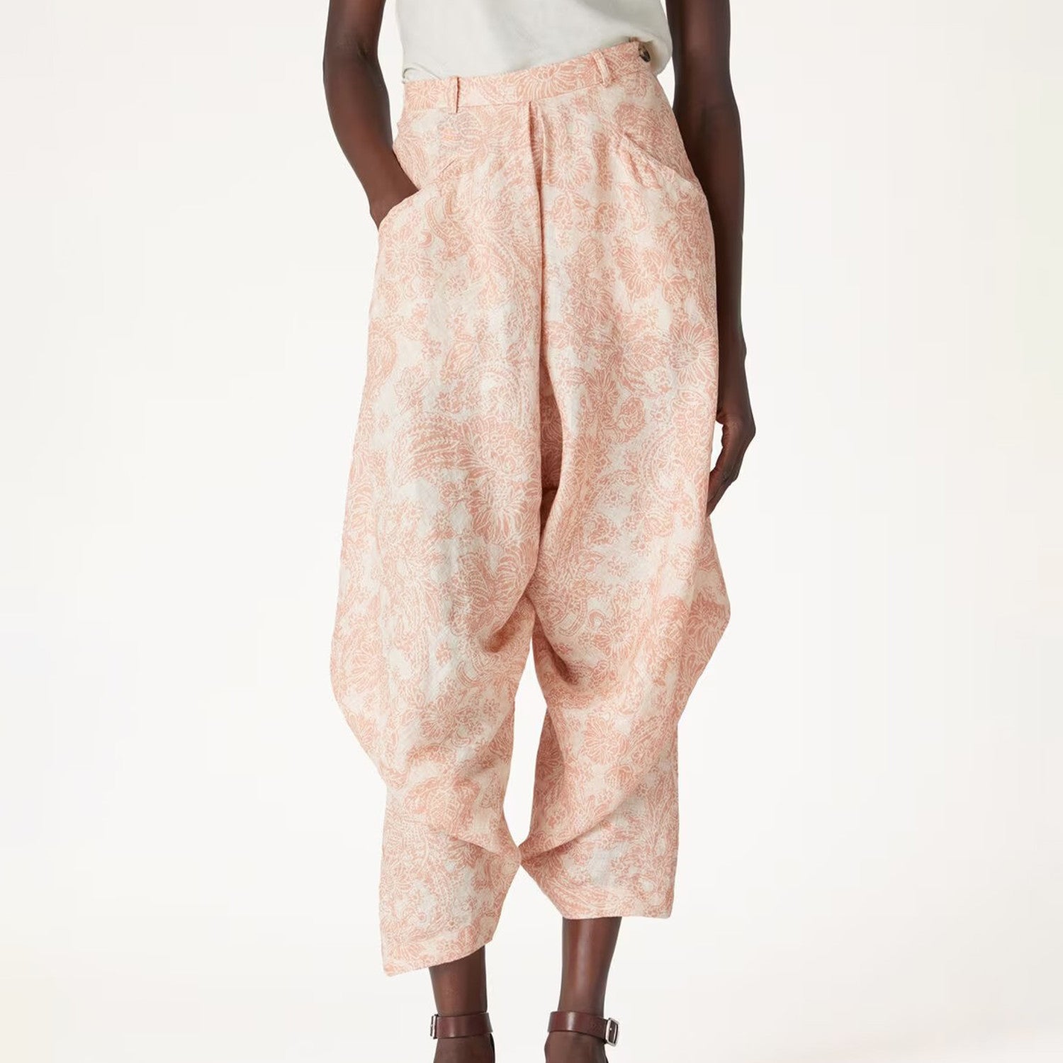 Women's Spring/Summer Helmer Floral Print Loose Casual Solid Color Linen Lantern Pants Ngvp #8741