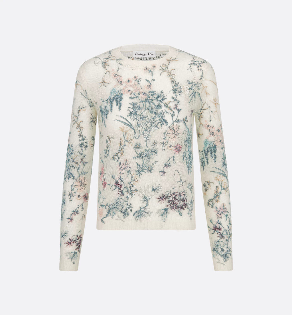 Women's Spring. Autumn And Winter Floral Embroidery Solid Color Mohair Long Sleeve Round Neck Pullover Knitted Sweater Ngvp #1539