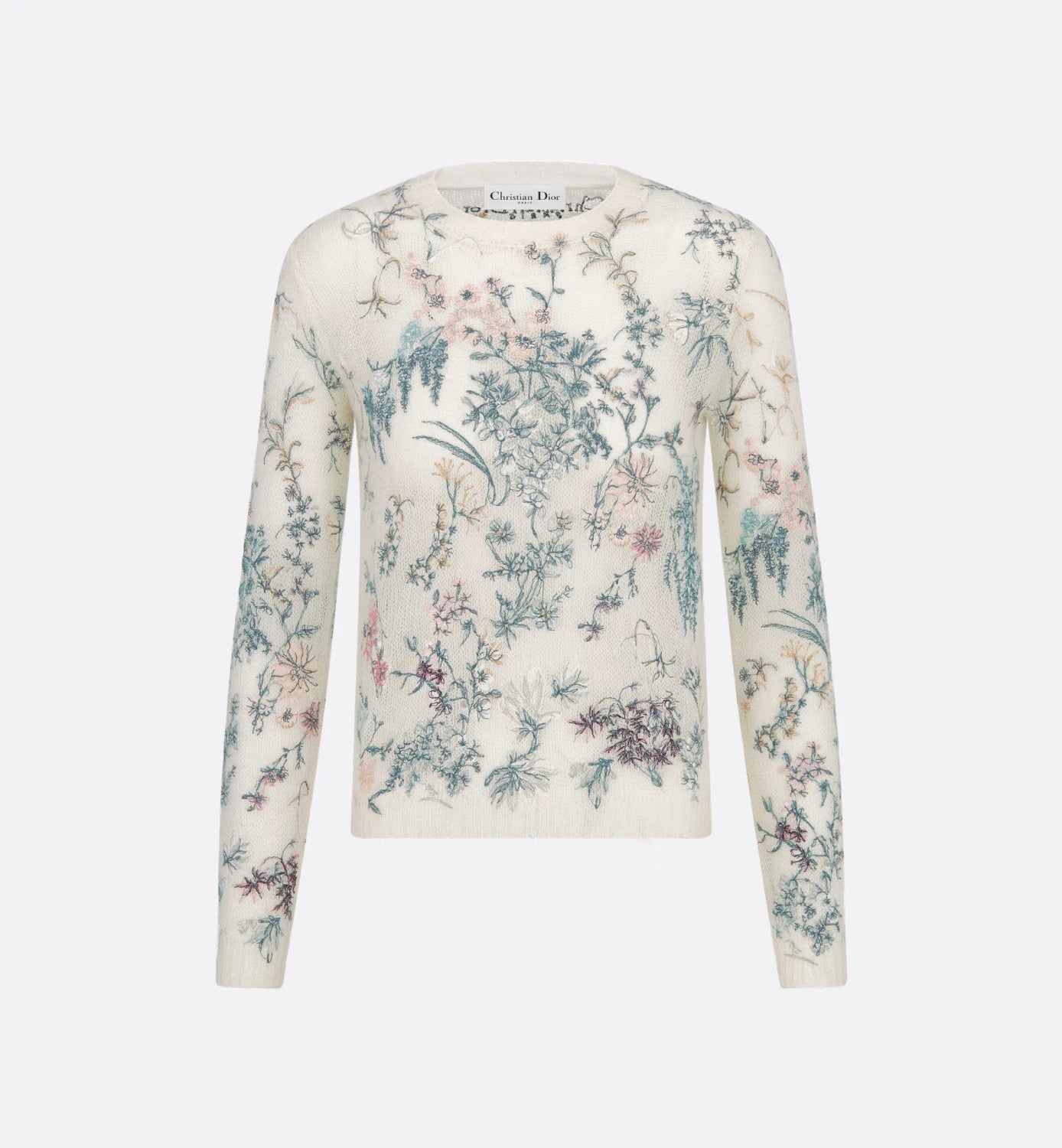 Women's Spring. Autumn And Winter Floral Embroidery Solid Color Mohair Long Sleeve Round Neck Pullover Knitted Sweater Ngvp #1539