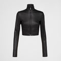 Women's Spring and Summer Black Triangle Label Logo Zipper Leather Jacket Vest Half-body Skirt Three Piece Set Suit #98553