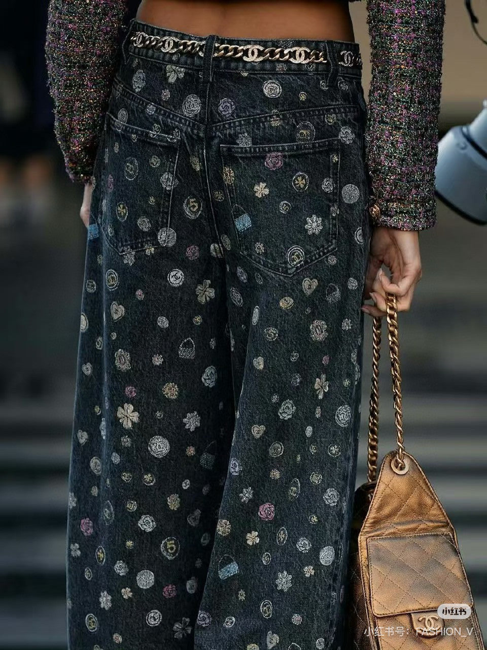 Women's Spring/Fall Fashion Casual Patterned Print Straight-Leg Relaxed Fit Jeans Pants #78615