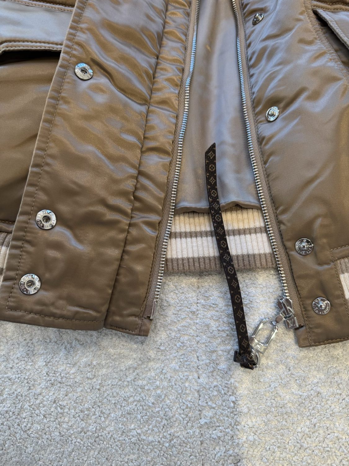 Satin Material Lapel Classic Monogram Aged Pattern Pilot Jacket #194241