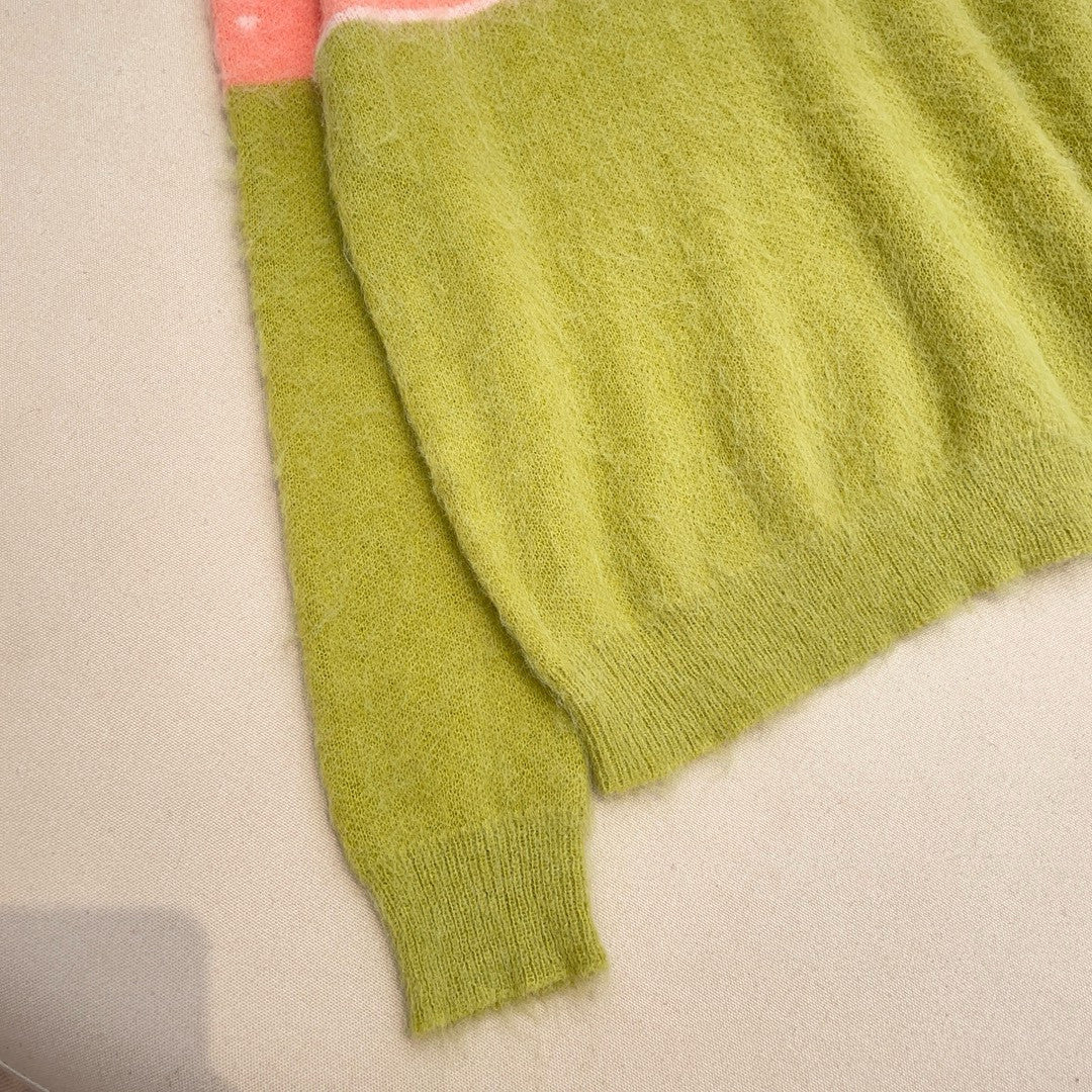 Women's Spring and Autumn Color Blocking Round Neck Mohair Long Sleeve Knit Sweater #74732